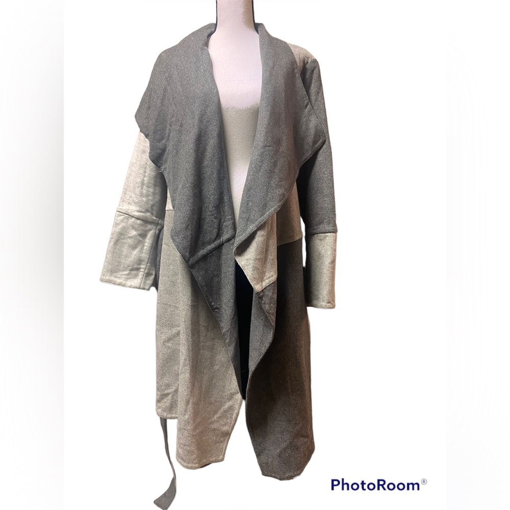 ALFANI WOMENS COLORBLOCKED BELTED JACKET GREY SIZE 2X/3X